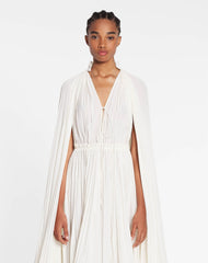 White Long Charmeuse Ruffle Dress