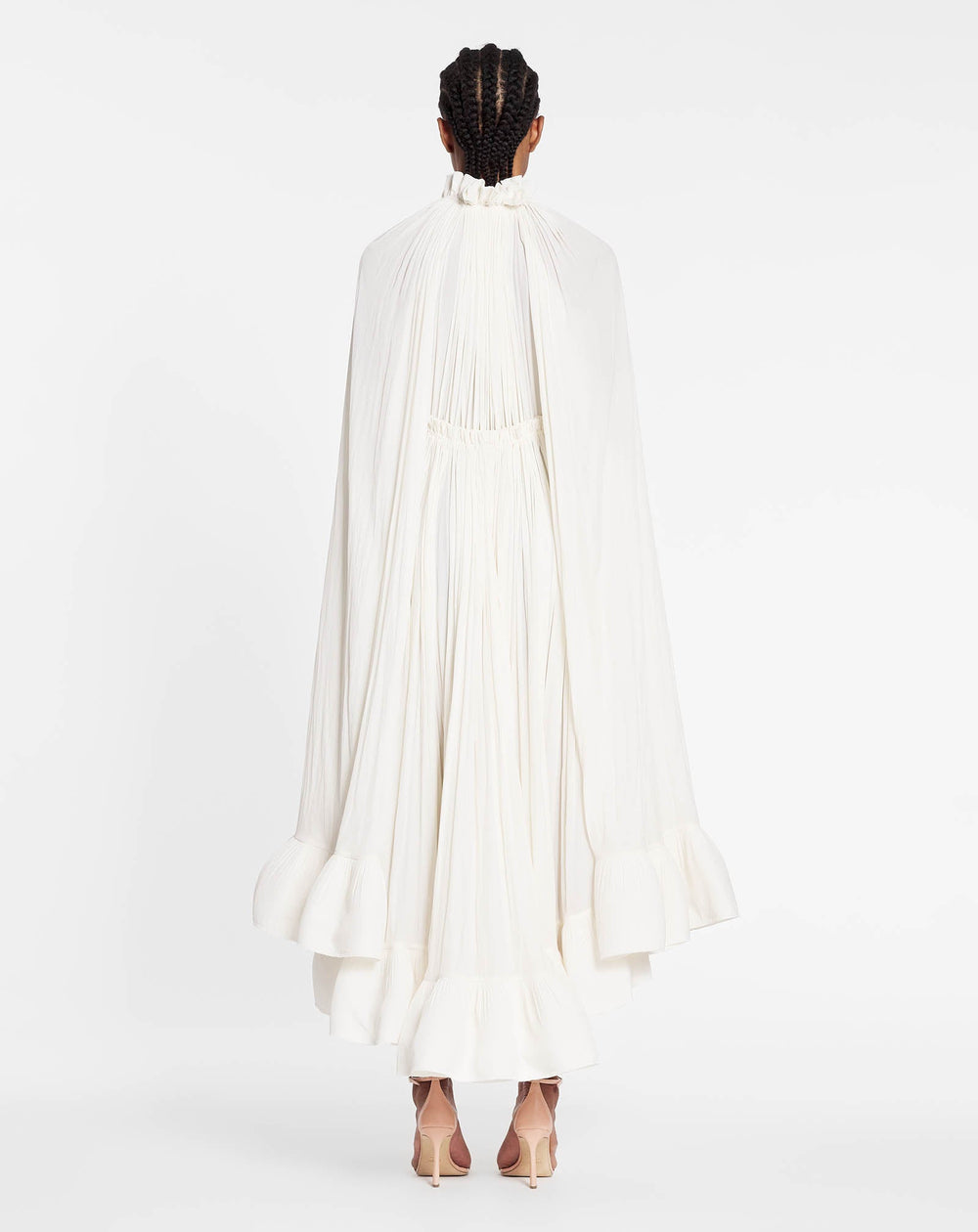 White Long Charmeuse Ruffle Dress