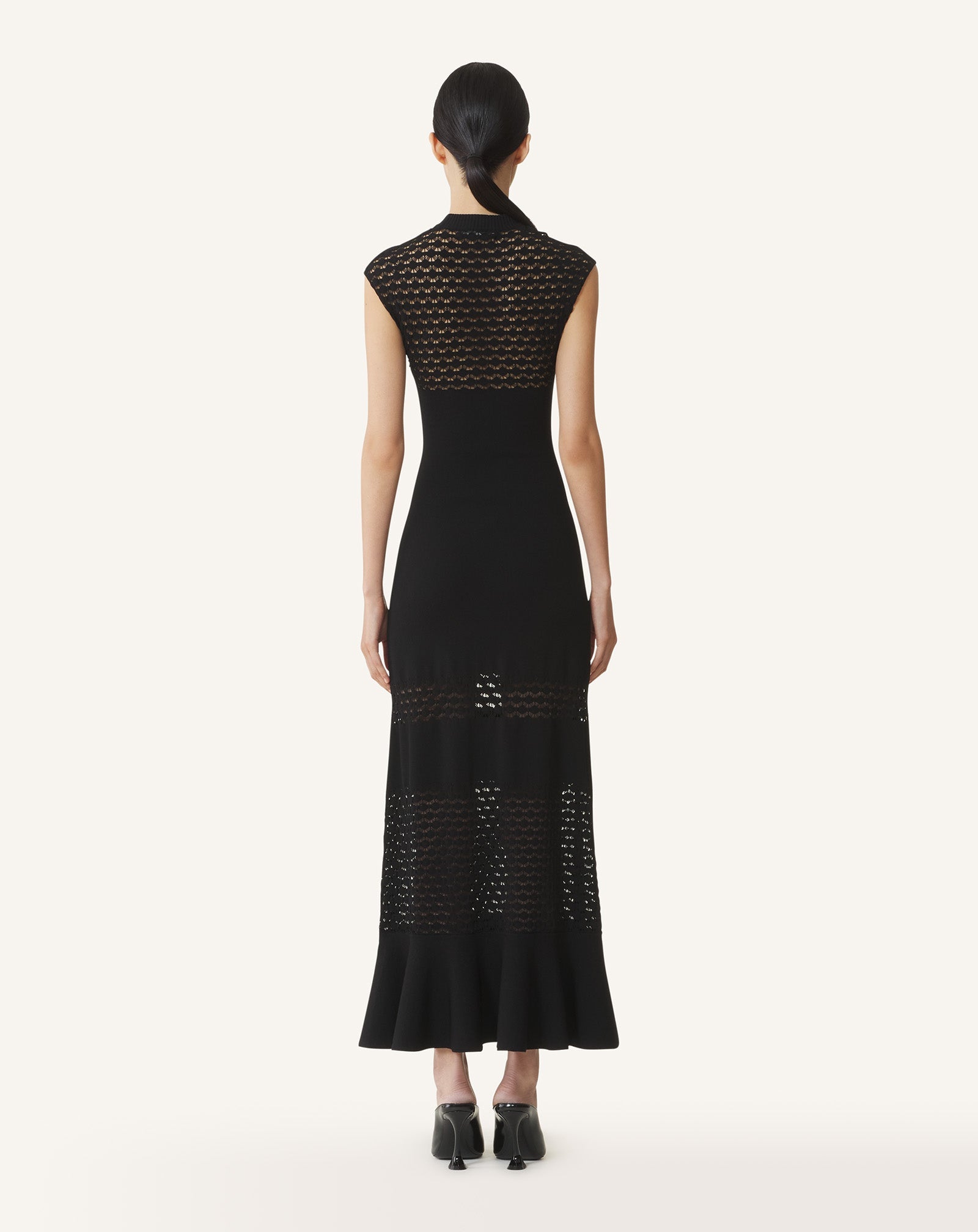 Black Lace Detail Dress In Viscose