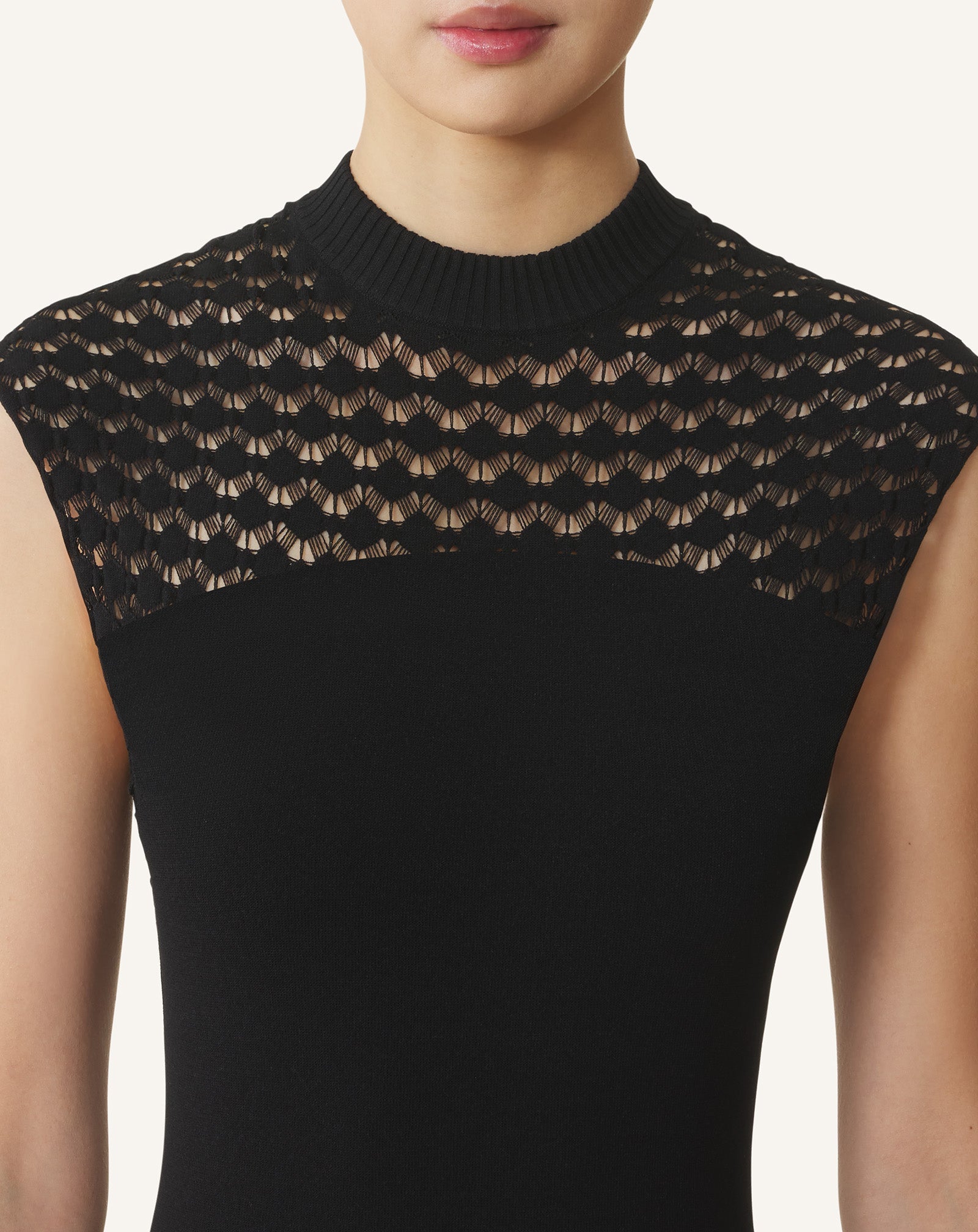 Black Lace Detail Dress In Viscose