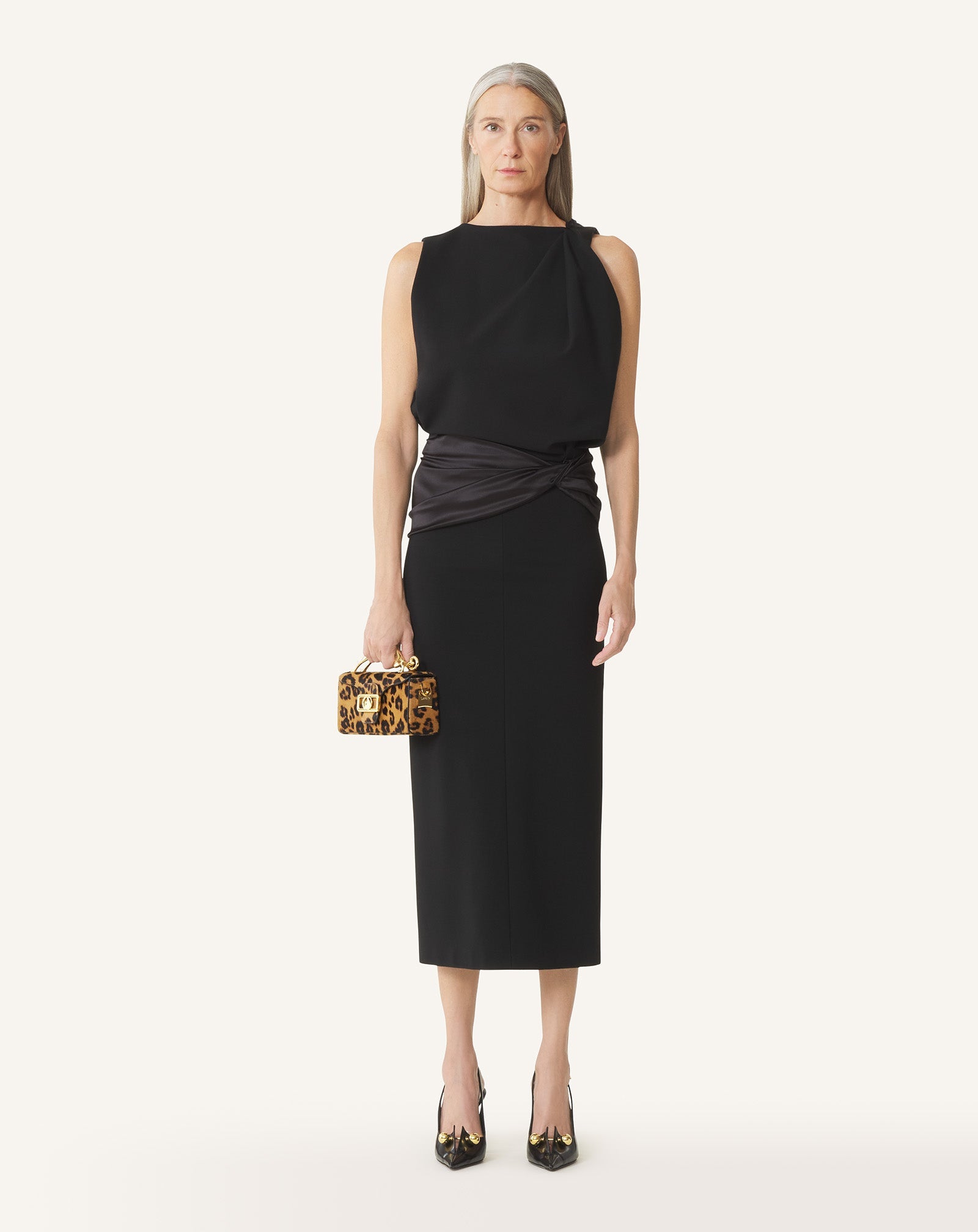 Robe Midi En Jersey Et Satin Black