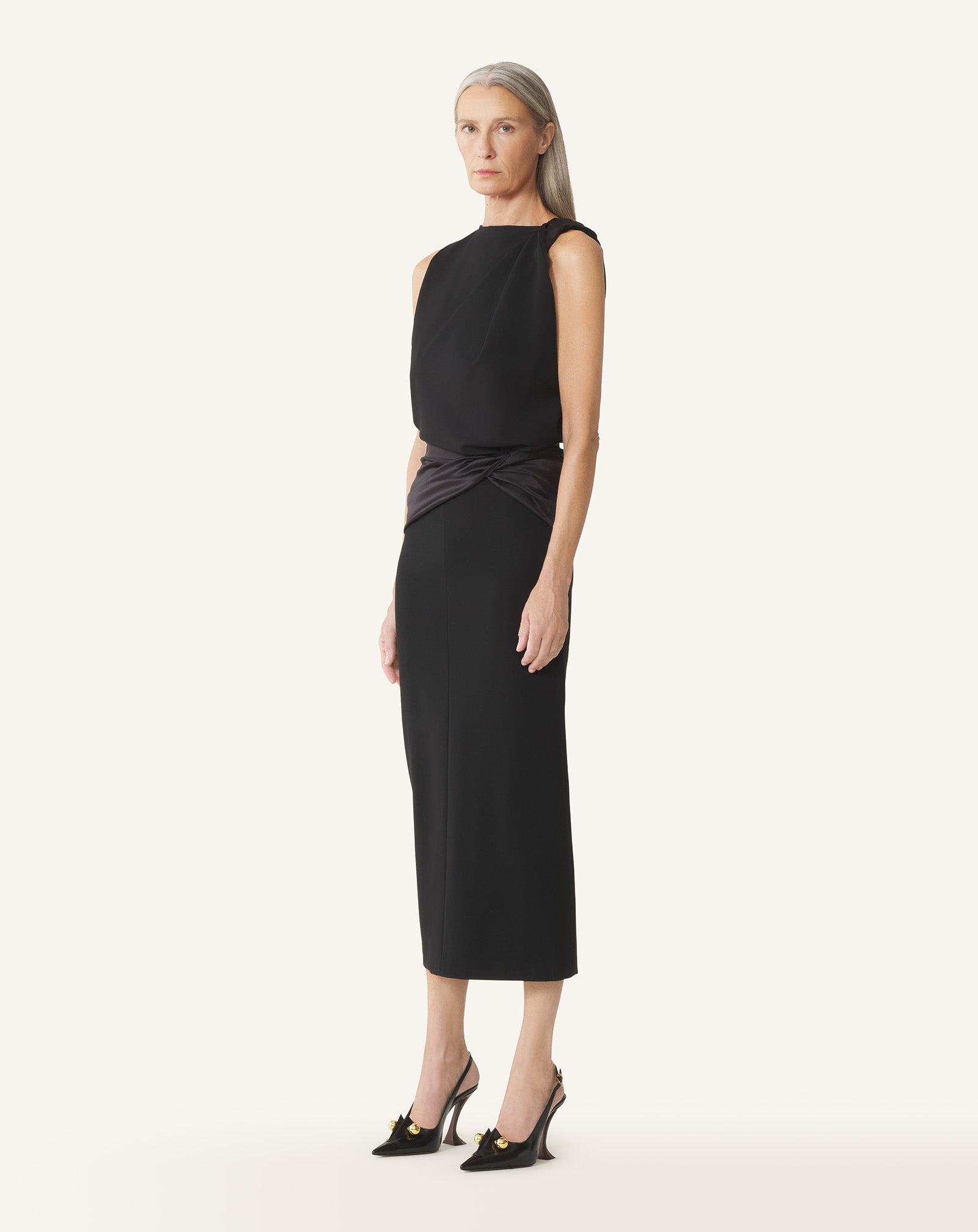 Robe Midi En Jersey Et Satin Black