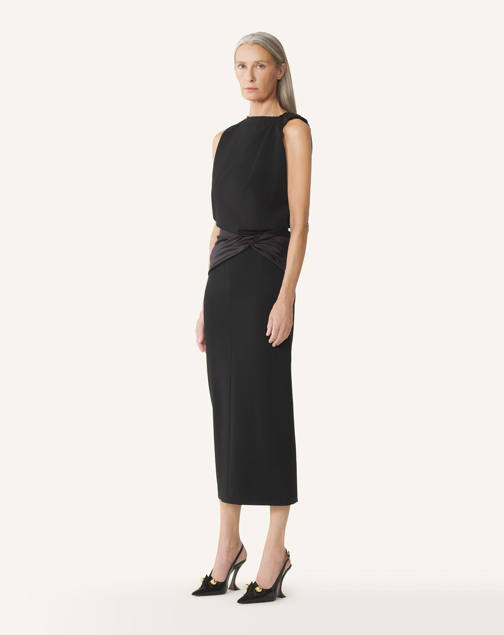 Robe Midi En Jersey Et Satin Black