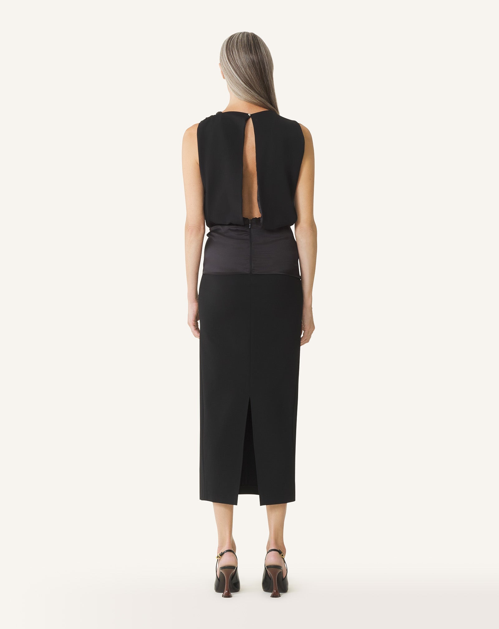 Robe Midi En Jersey Et Satin Black