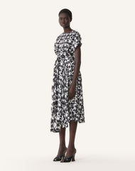 Robe Drapée En Soie Imprimée White