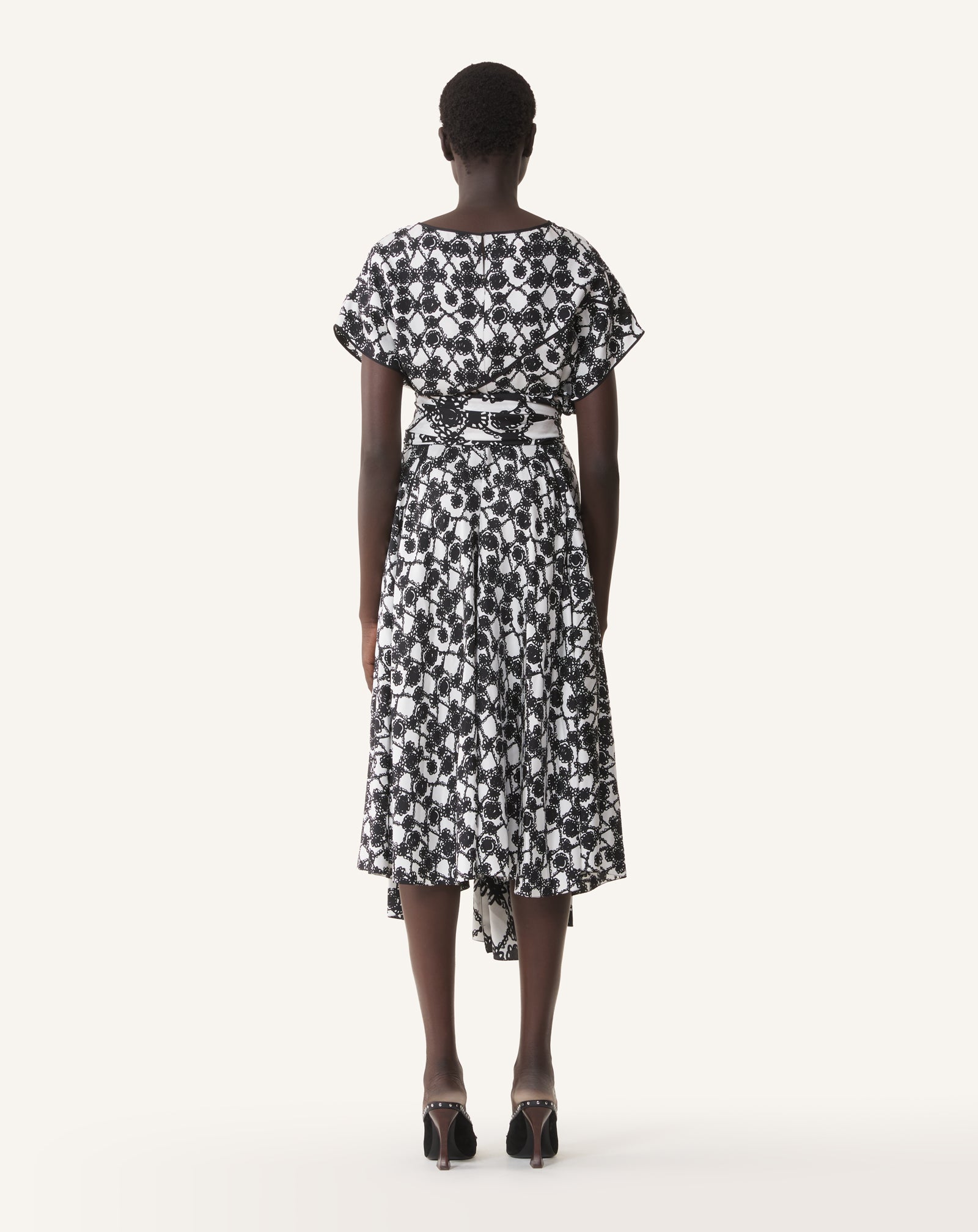 Robe Drapée En Soie Imprimée White