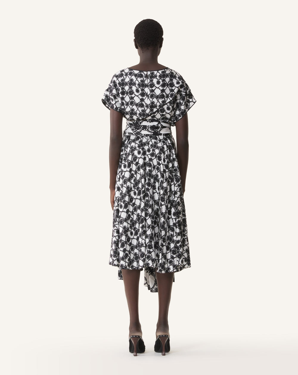 Robe Drapée En Soie Imprimée White