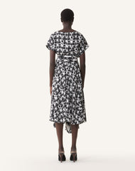 Robe Drapée En Soie Imprimée White
