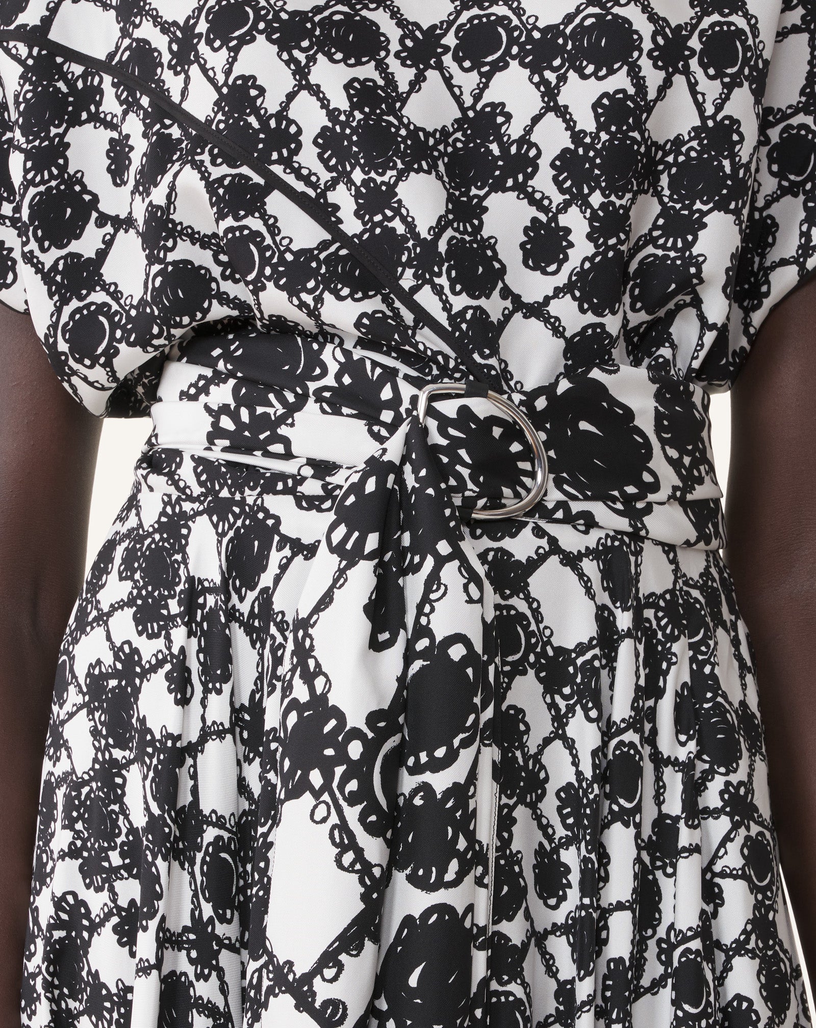 Robe Drapée En Soie Imprimée White
