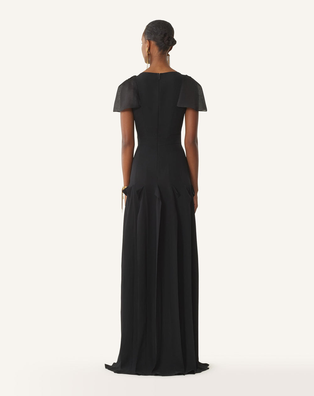 Robe À Plastron Brodé En Georgette De Soie Black