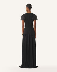 Robe À Plastron Brodé En Georgette De Soie Black