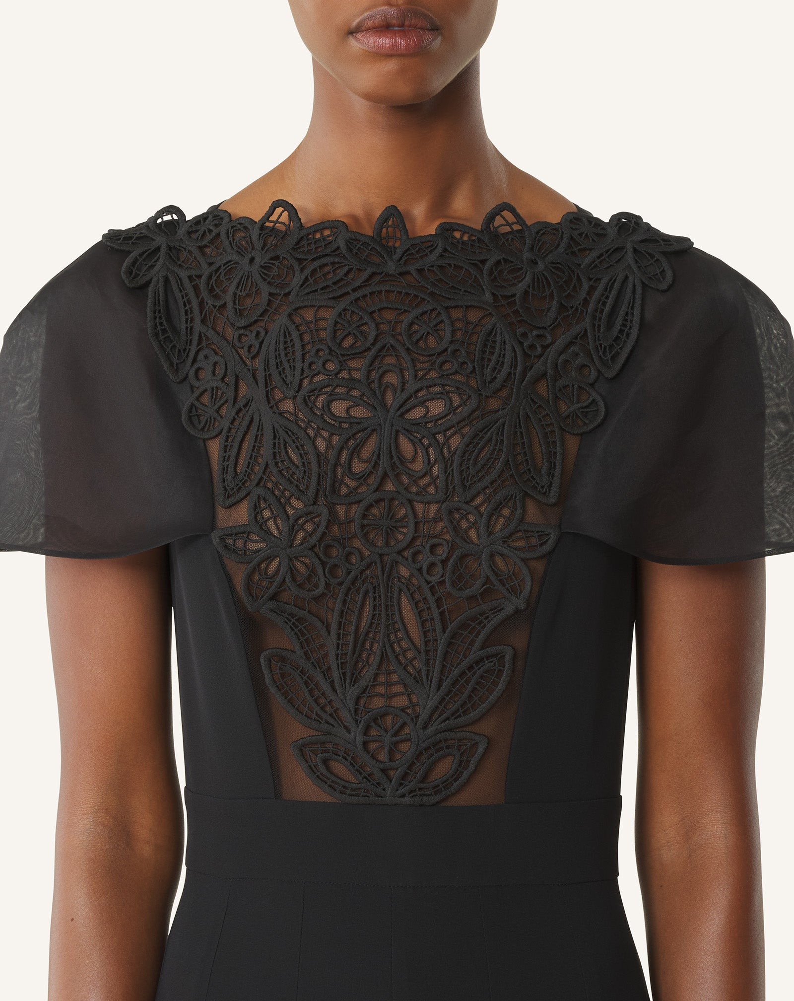 Robe À Plastron Brodé En Georgette De Soie Black