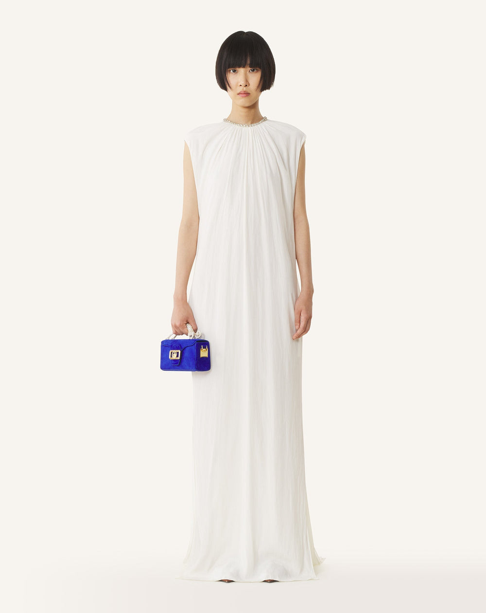 Robe Brodée En Charmeuse White