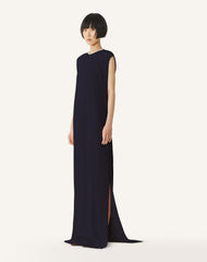 Robe Brodée En Charmeuse Blue