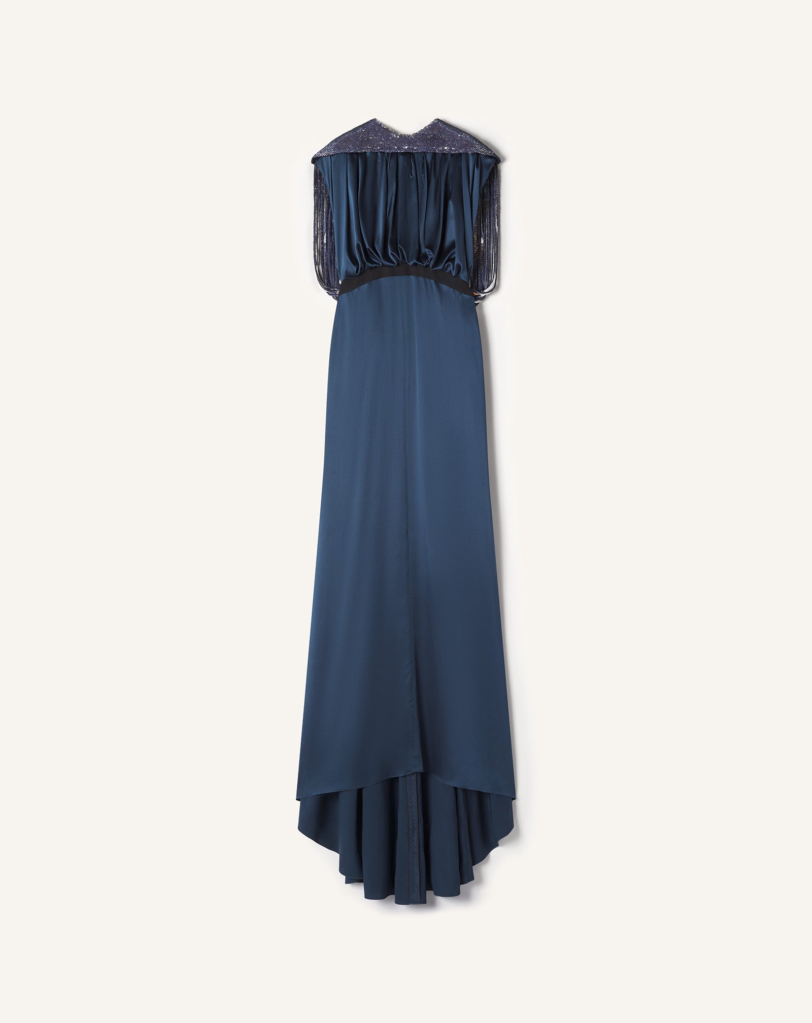 Robe À Dos Brodé En Satin De Soie Blue