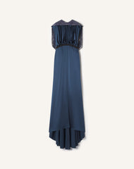 Robe À Dos Brodé En Satin De Soie Blue
