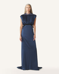 Robe À Dos Brodé En Satin De Soie Blue