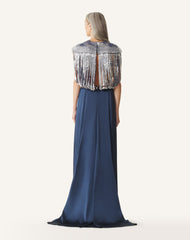 Robe À Dos Brodé En Satin De Soie Blue