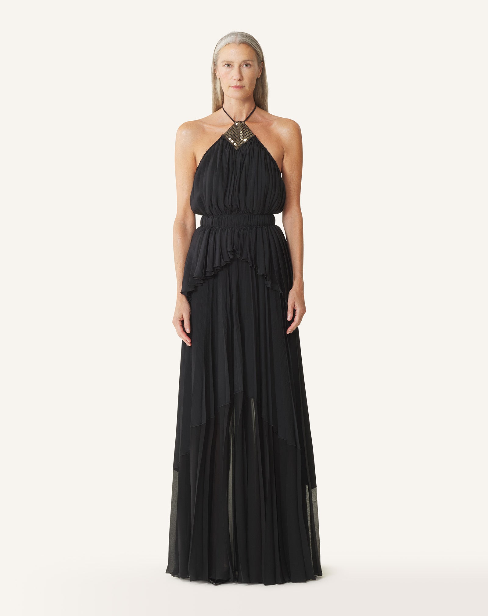 Robe Brodée En Soie Et Charmeuse Black