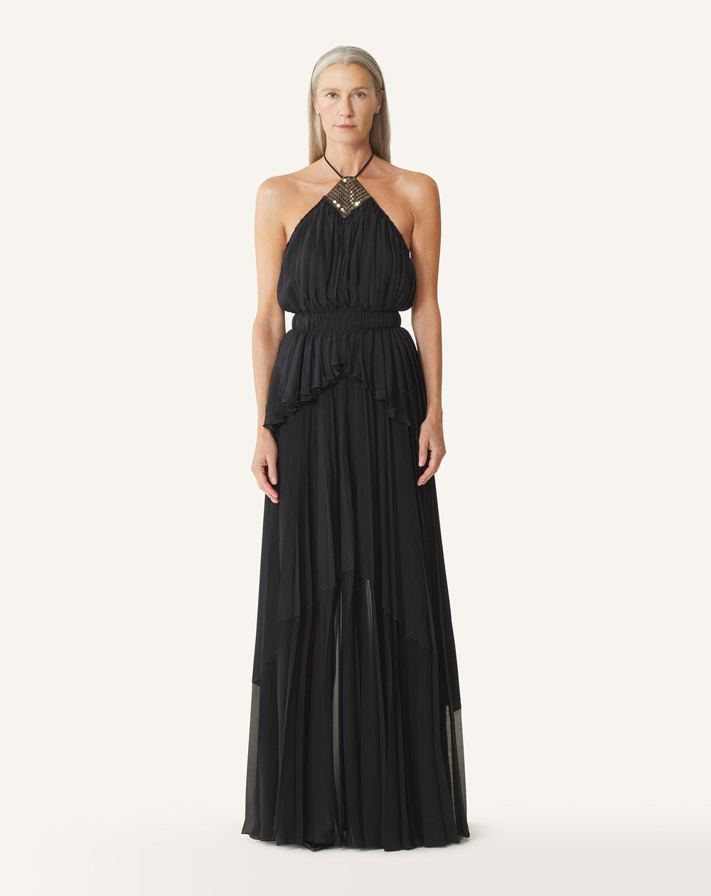 Robe Brodée En Soie Et Charmeuse Black