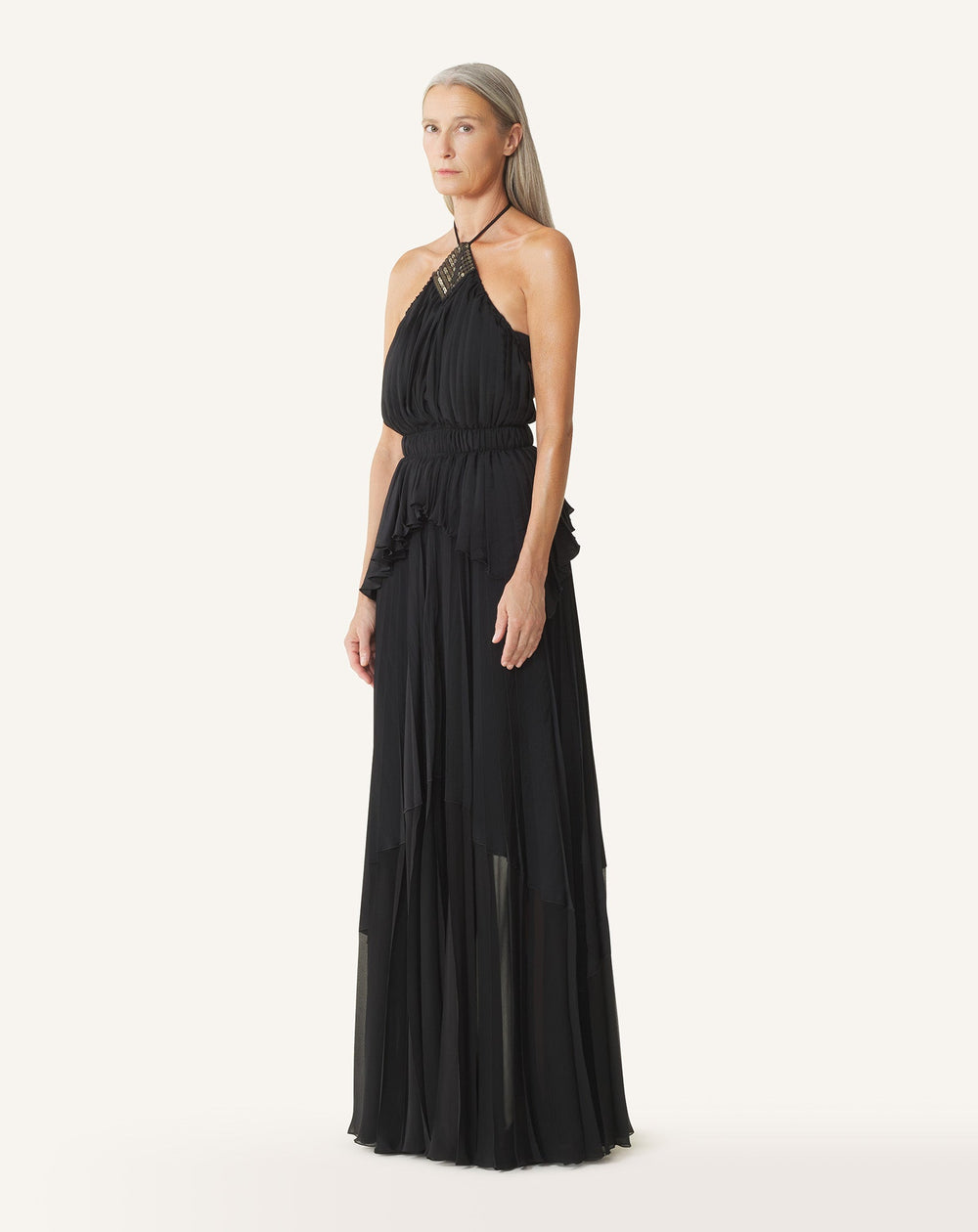 Robe Brodée En Soie Et Charmeuse Black