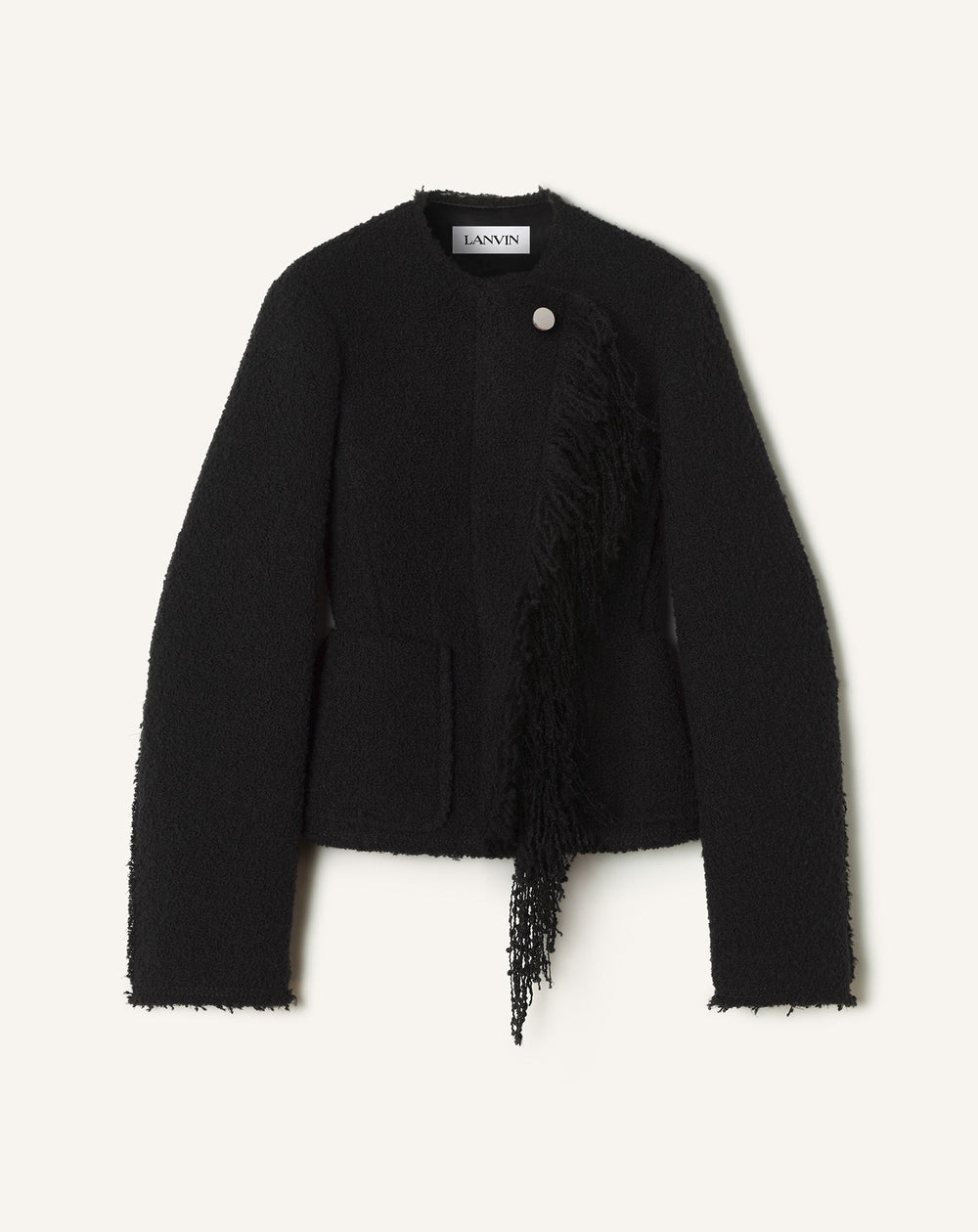 Black Asymmetrical Jacket In Bouclé Wool
