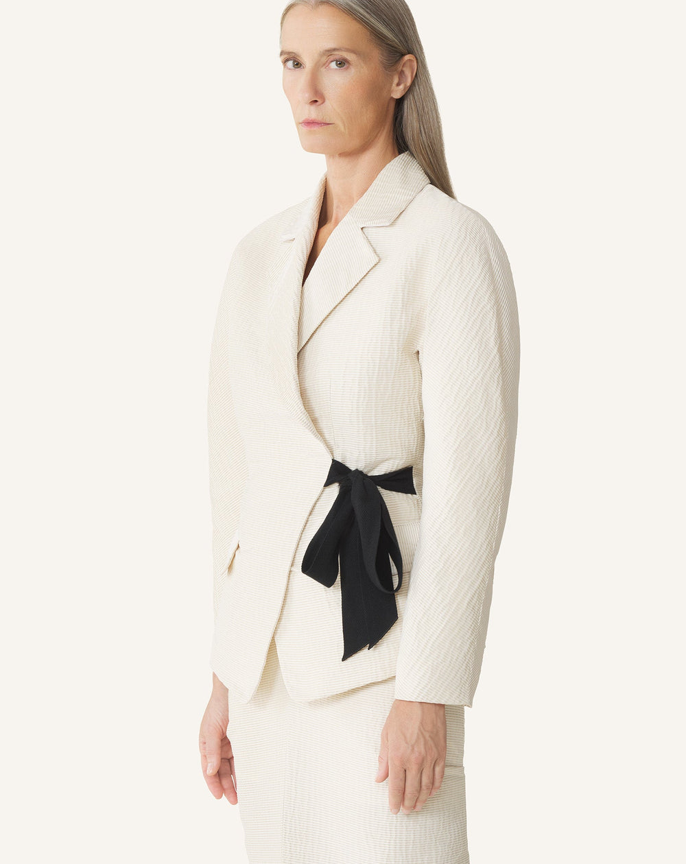 Veste Ceinturée En Jacquard White