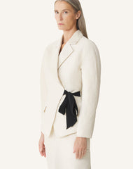 Veste Ceinturée En Jacquard White