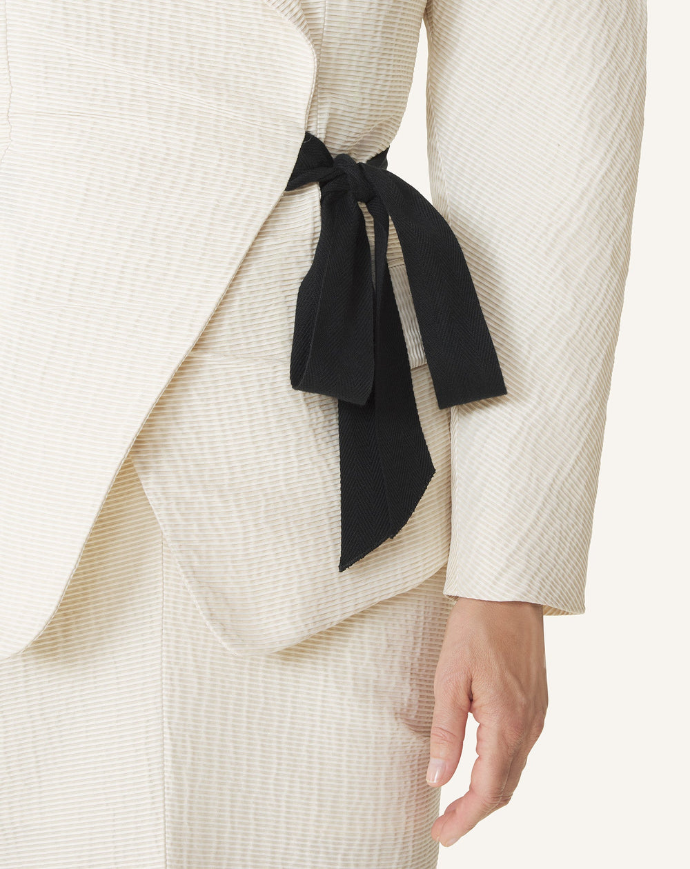 Veste Ceinturée En Jacquard White