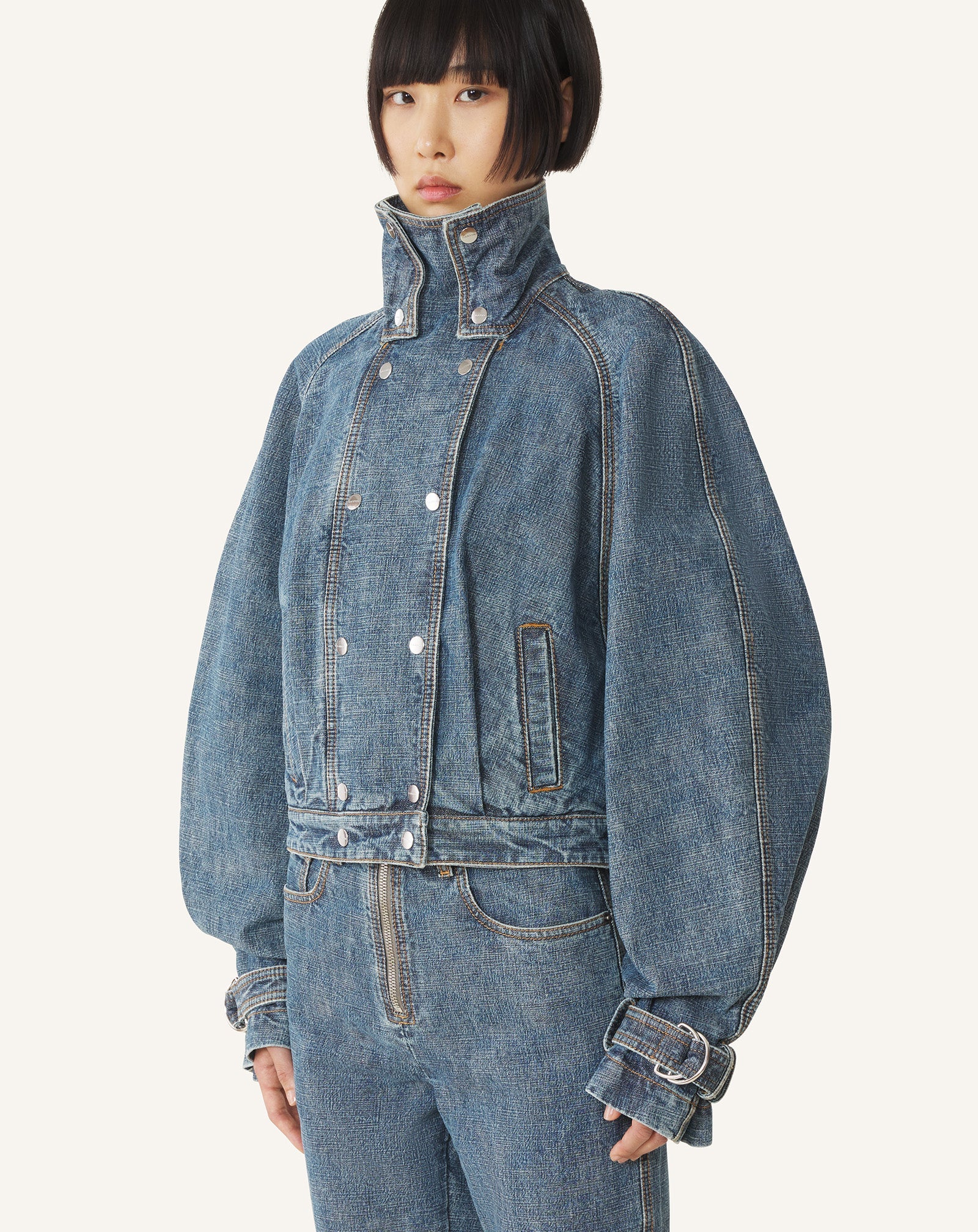 Blouson Court En Denim Blue