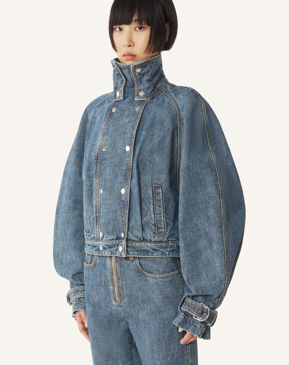 Blouson Court En Denim Blue