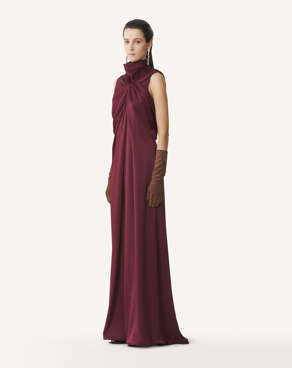 Brown Long Jumpsuit In Satin
