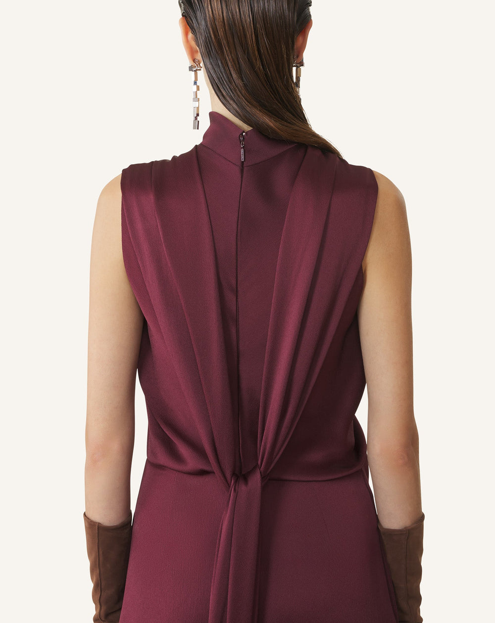 Brown Long Jumpsuit In Satin