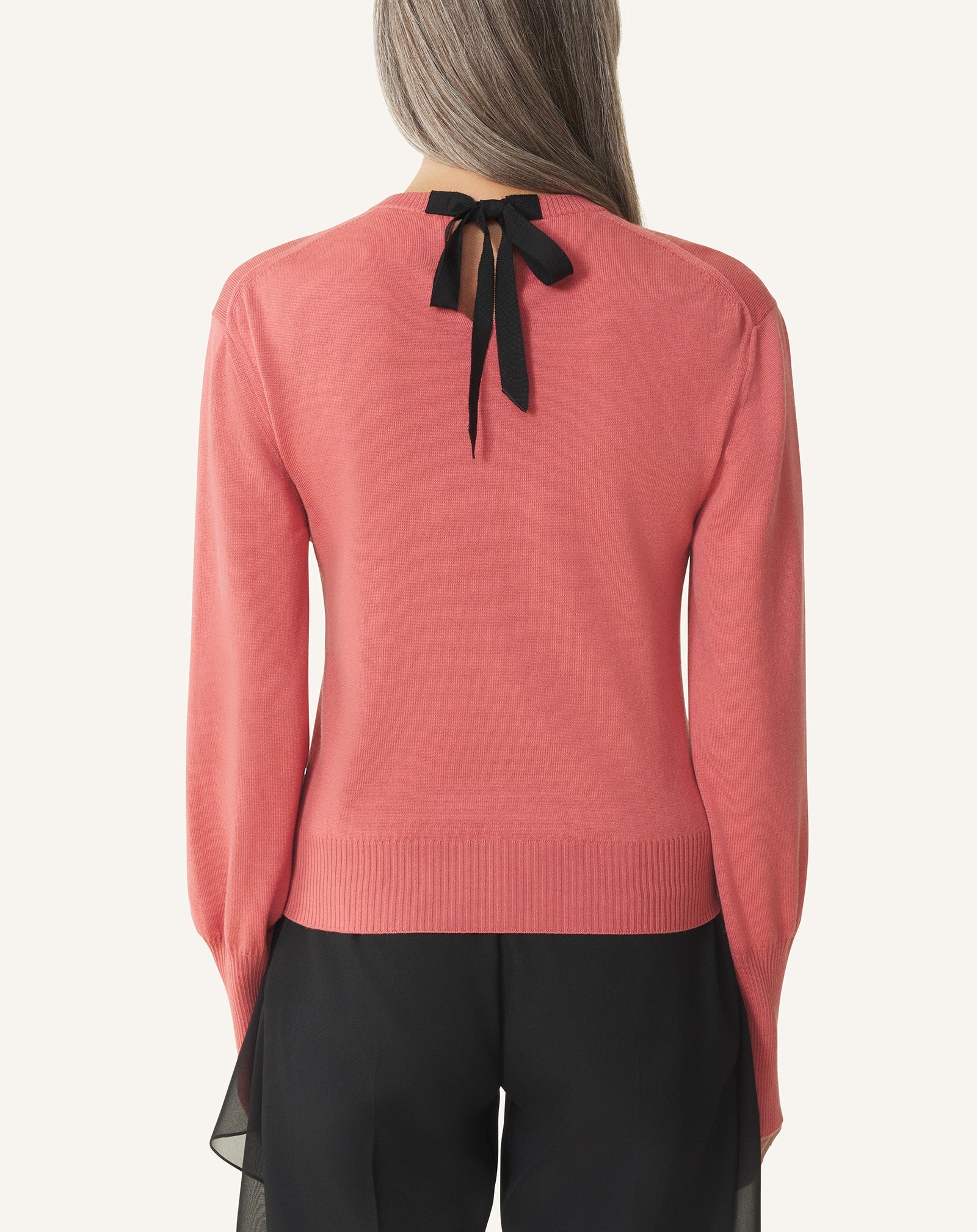 Pull T-shirt Détail Gros Grain En Laine Pink