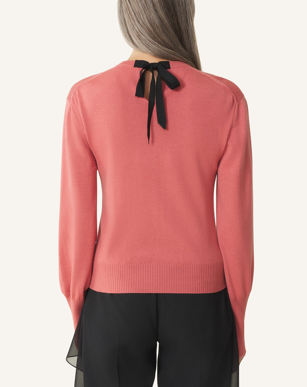 Pull T-shirt Détail Gros Grain En Laine Pink