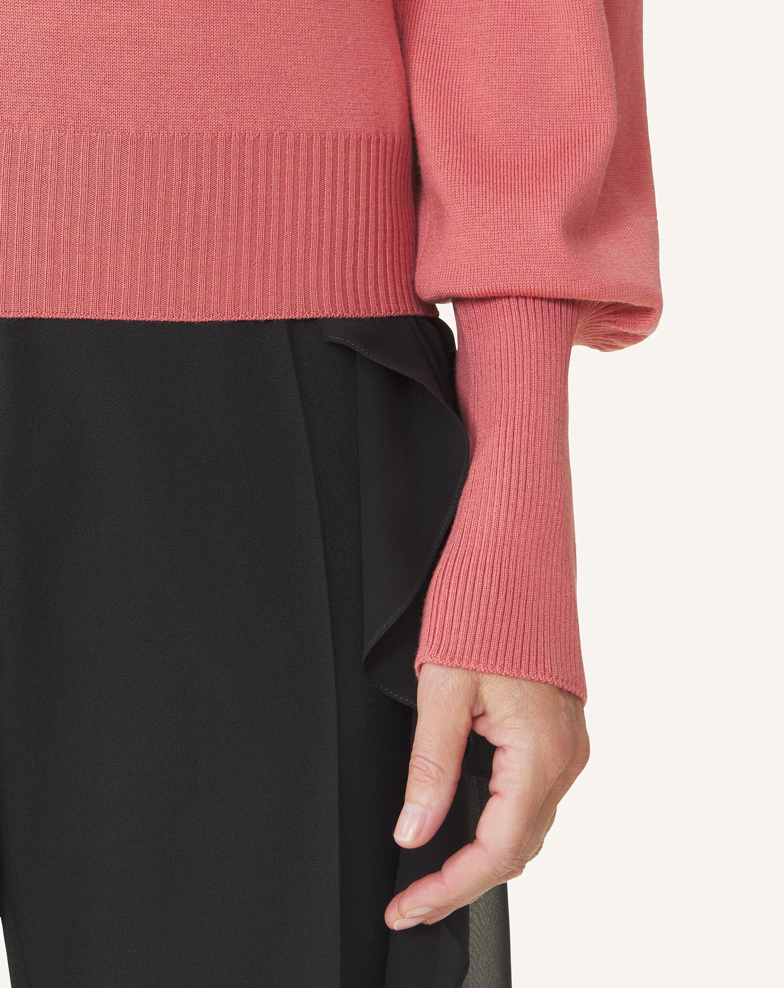 Pull T-shirt Détail Gros Grain En Laine Pink