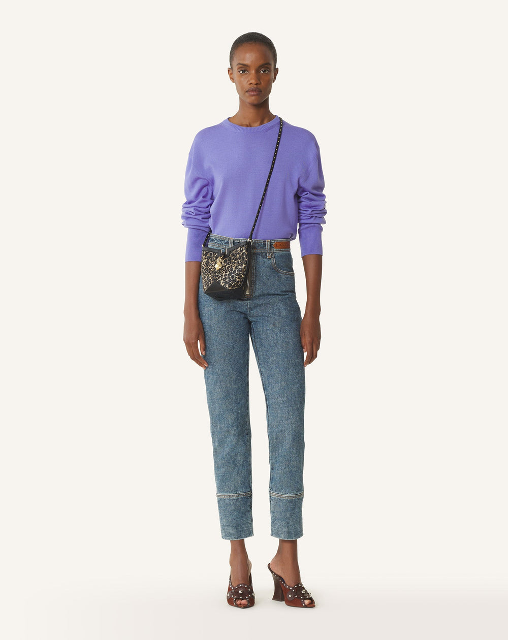Pull T-shirt Détail Gros Grain En Laine Purple