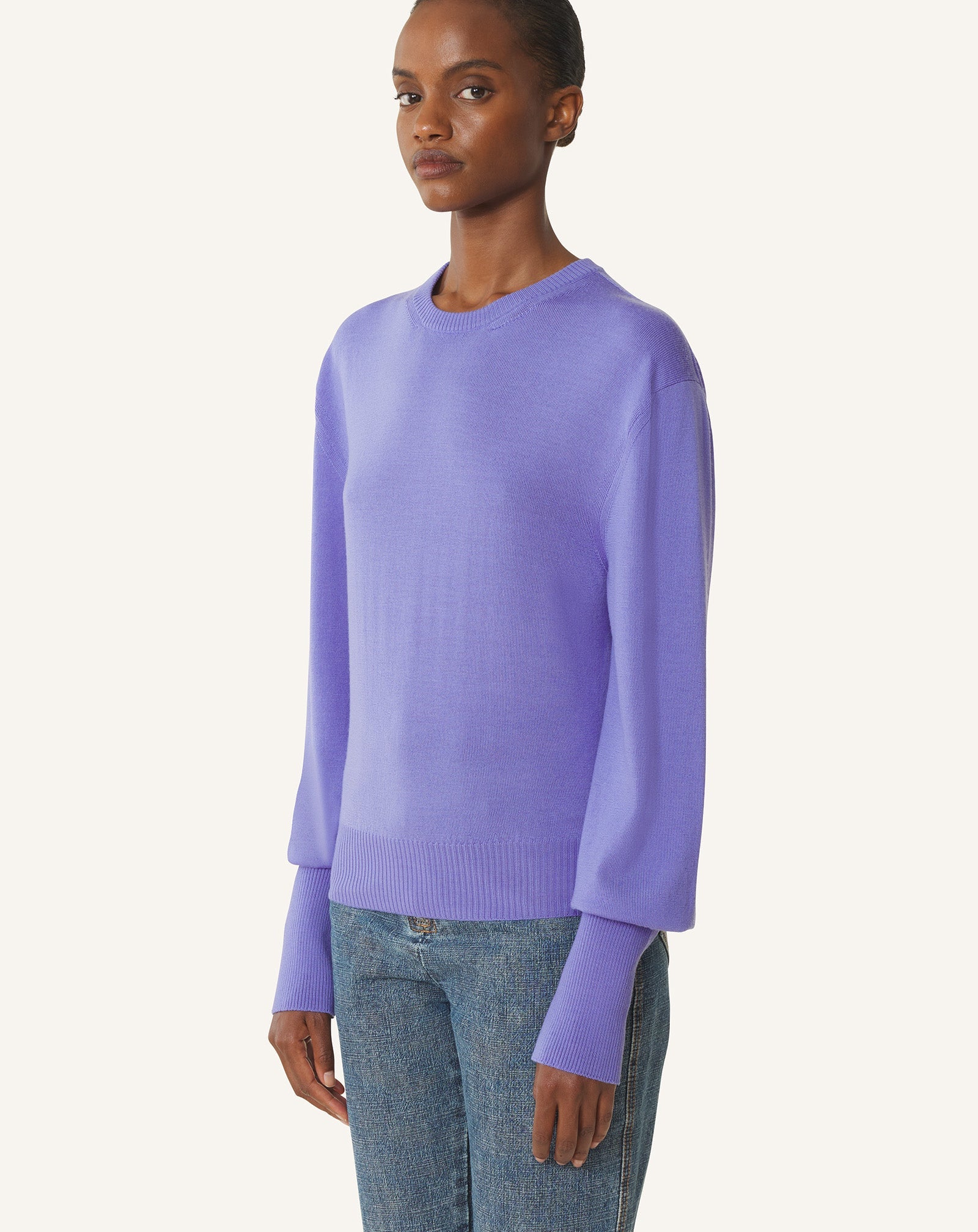 Pull T-shirt Détail Gros Grain En Laine Purple