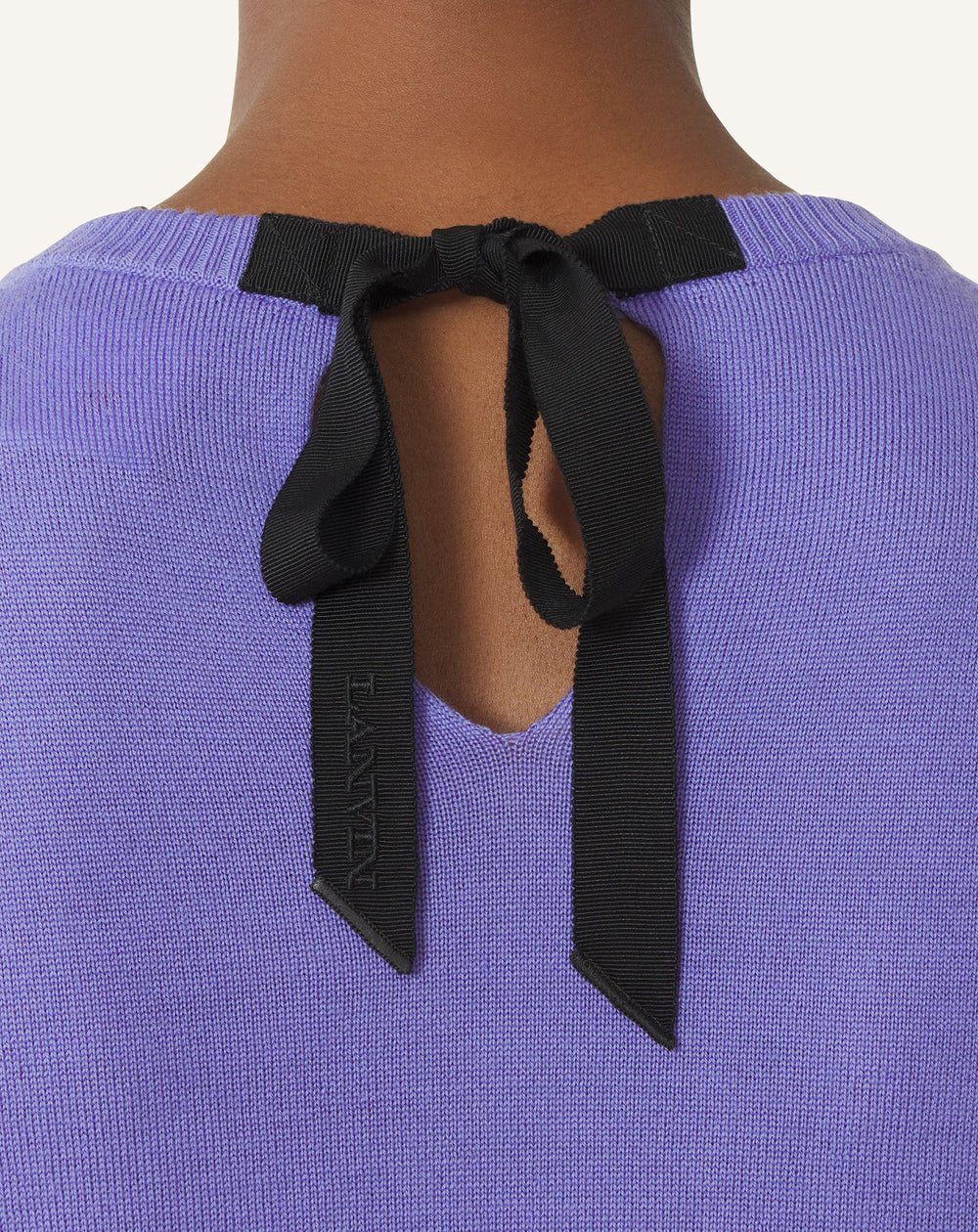 Pull T-shirt Détail Gros Grain En Laine Purple