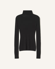 Black Merino Wool And Silk Turtleneck Sweater
