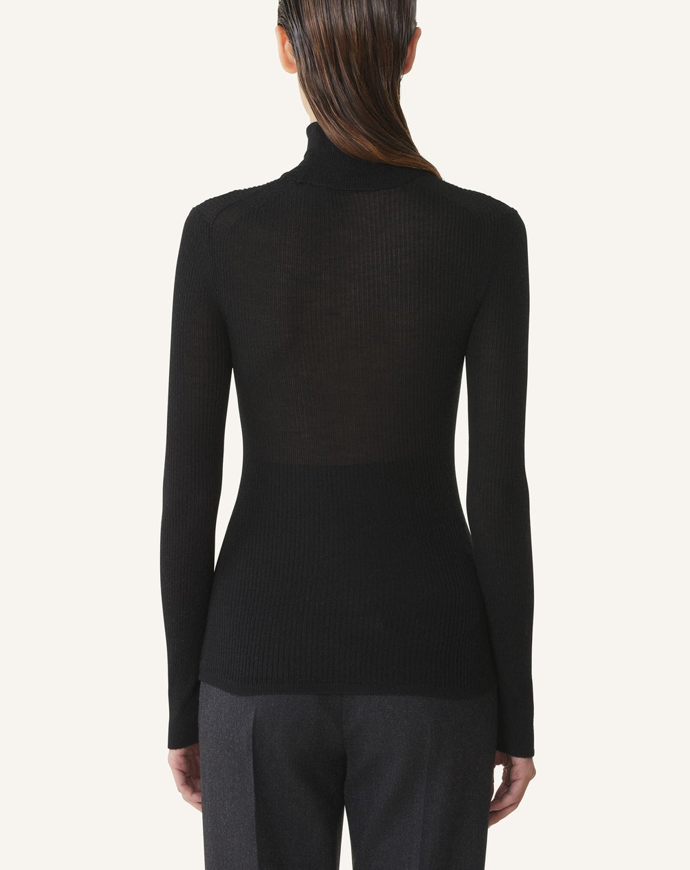 Black Merino Wool And Silk Turtleneck Sweater