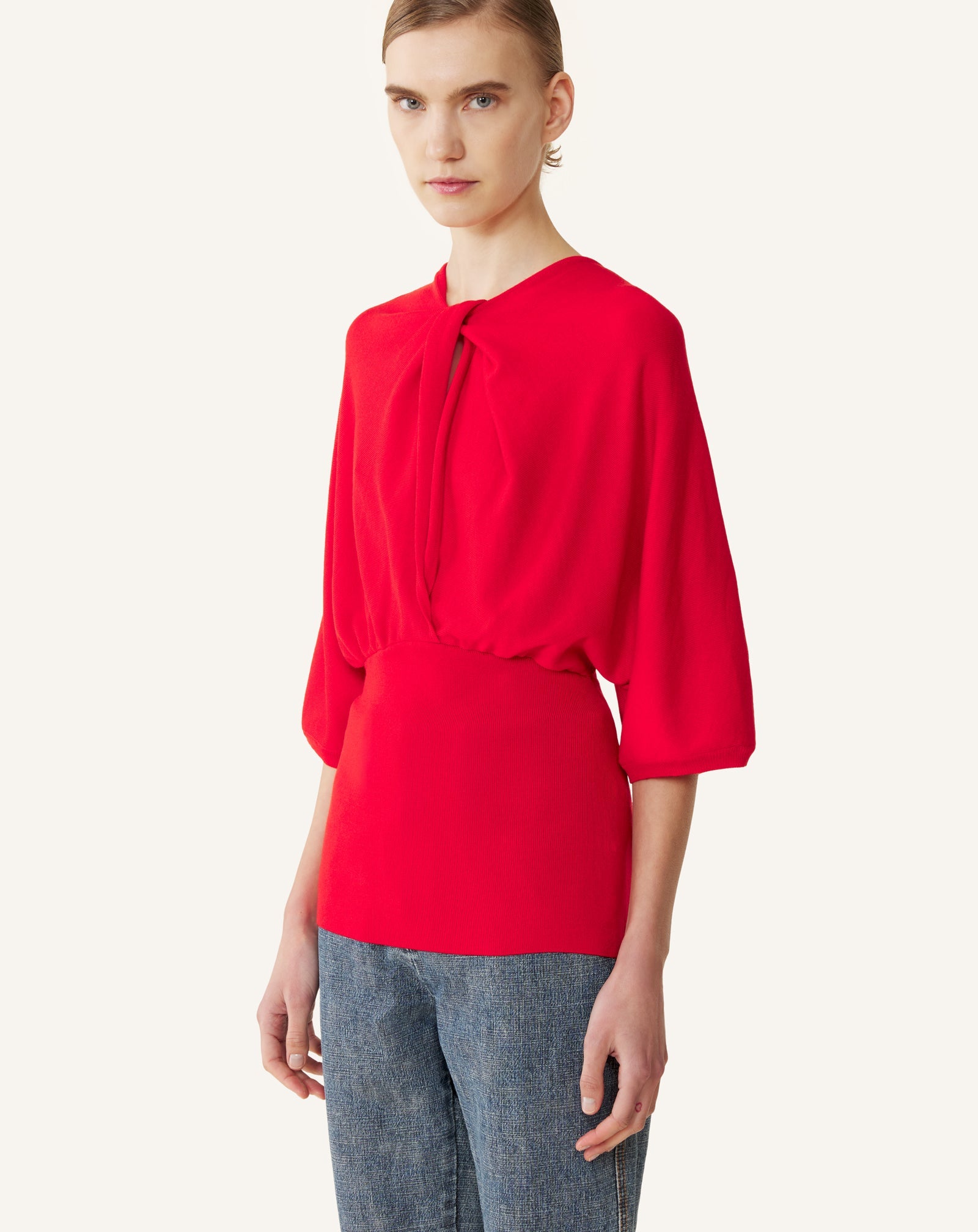 Pull Détail Noeud En Laine Mérinos Red