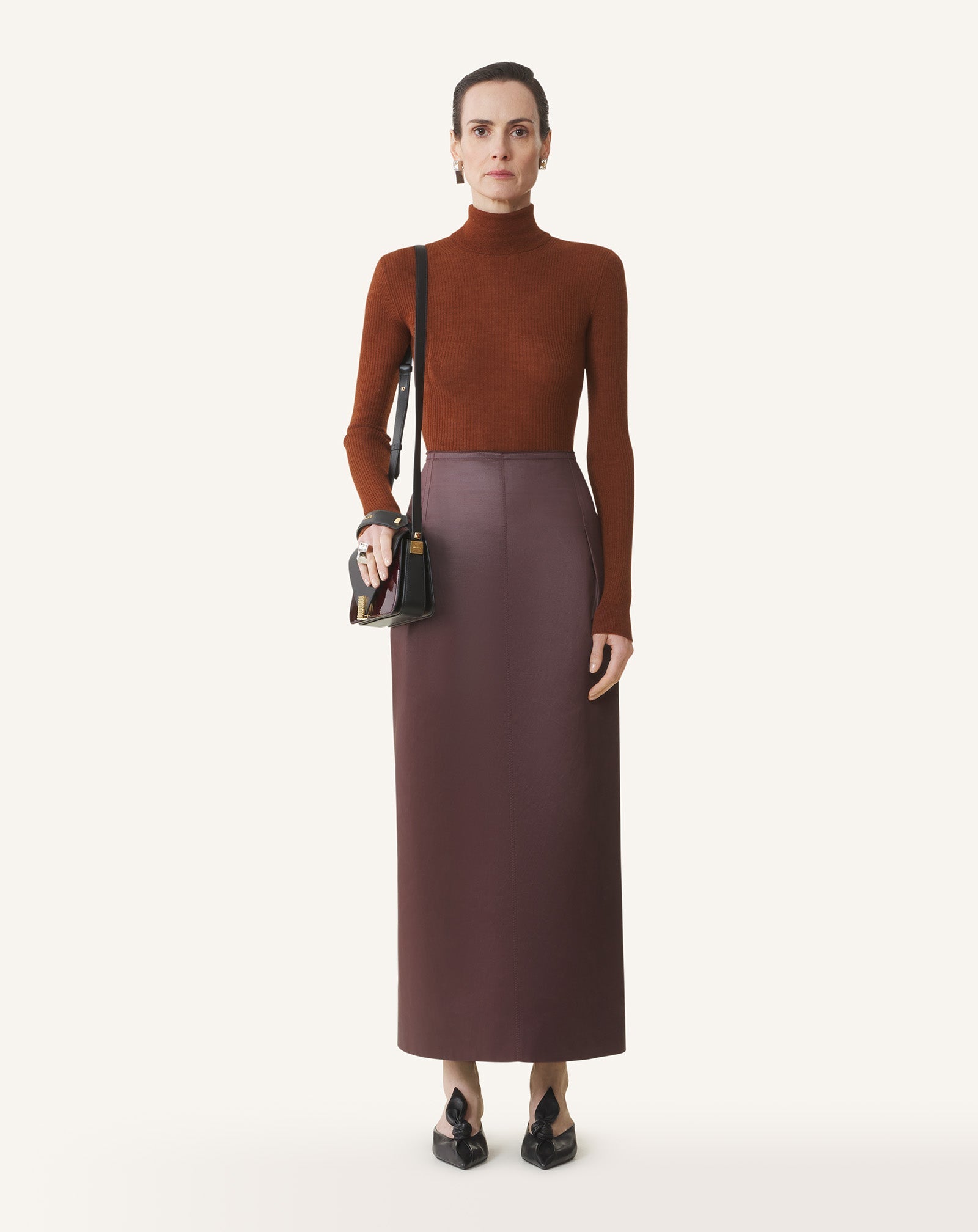 Brown Straight Skirt In Cotton And Viscose
