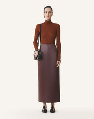 Brown Straight Skirt In Cotton And Viscose