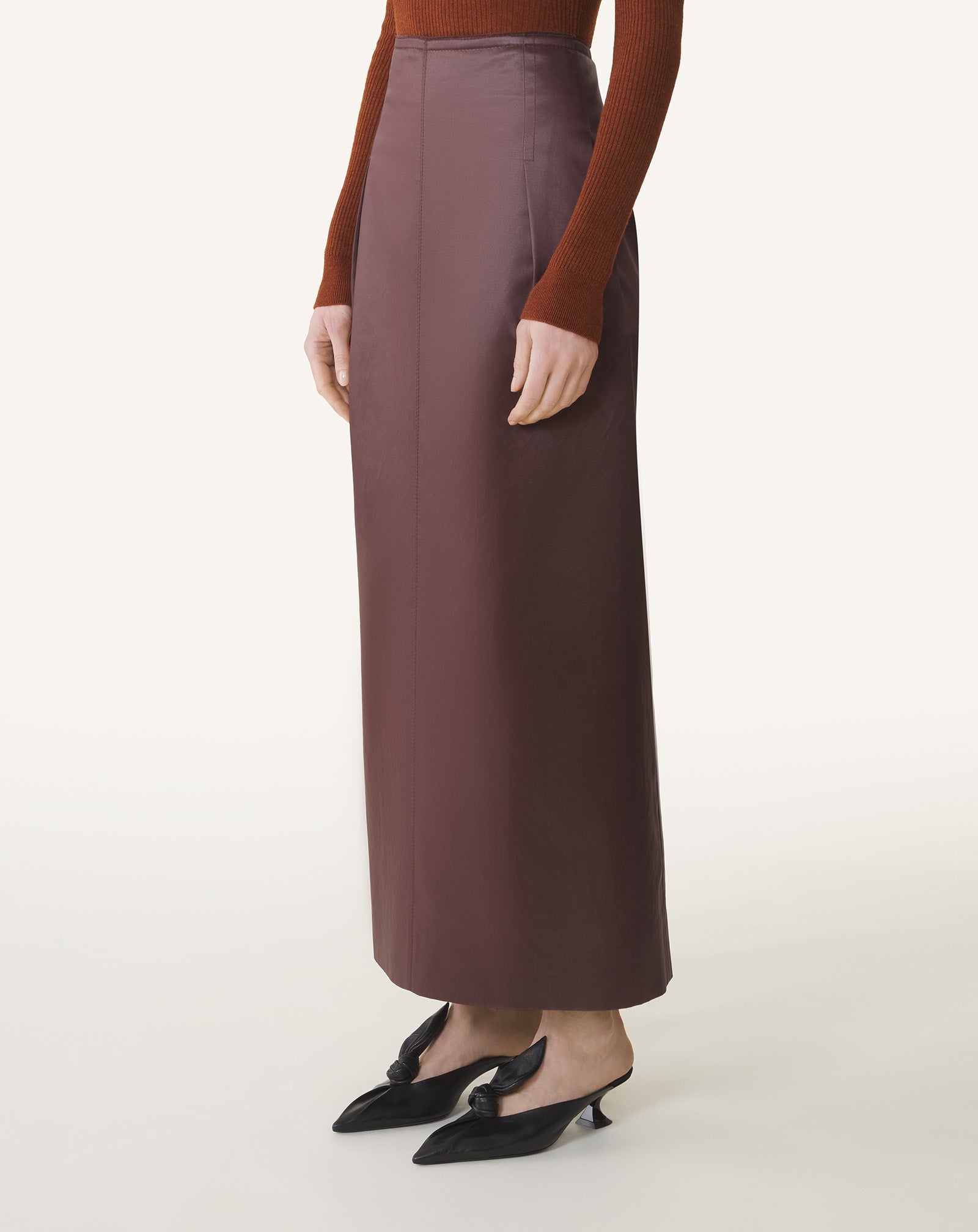 Brown Straight Skirt In Cotton And Viscose