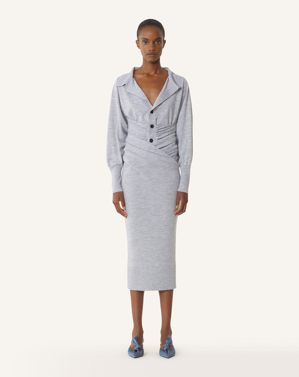 Jupe Midi Drapée En Laine Black