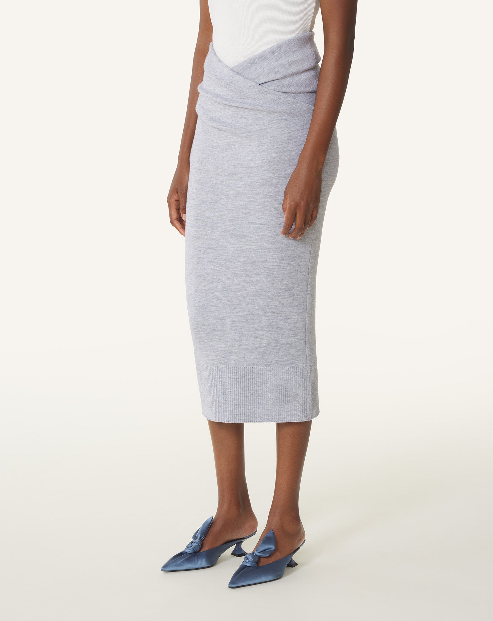 Jupe Midi Drapée En Laine Black
