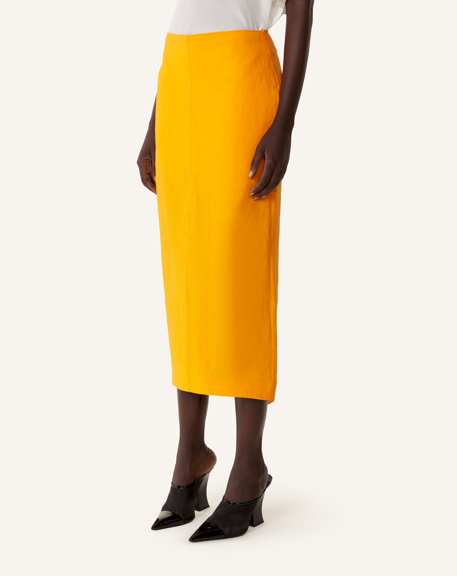Jupe Midi Asymétrique En Papier Orange
