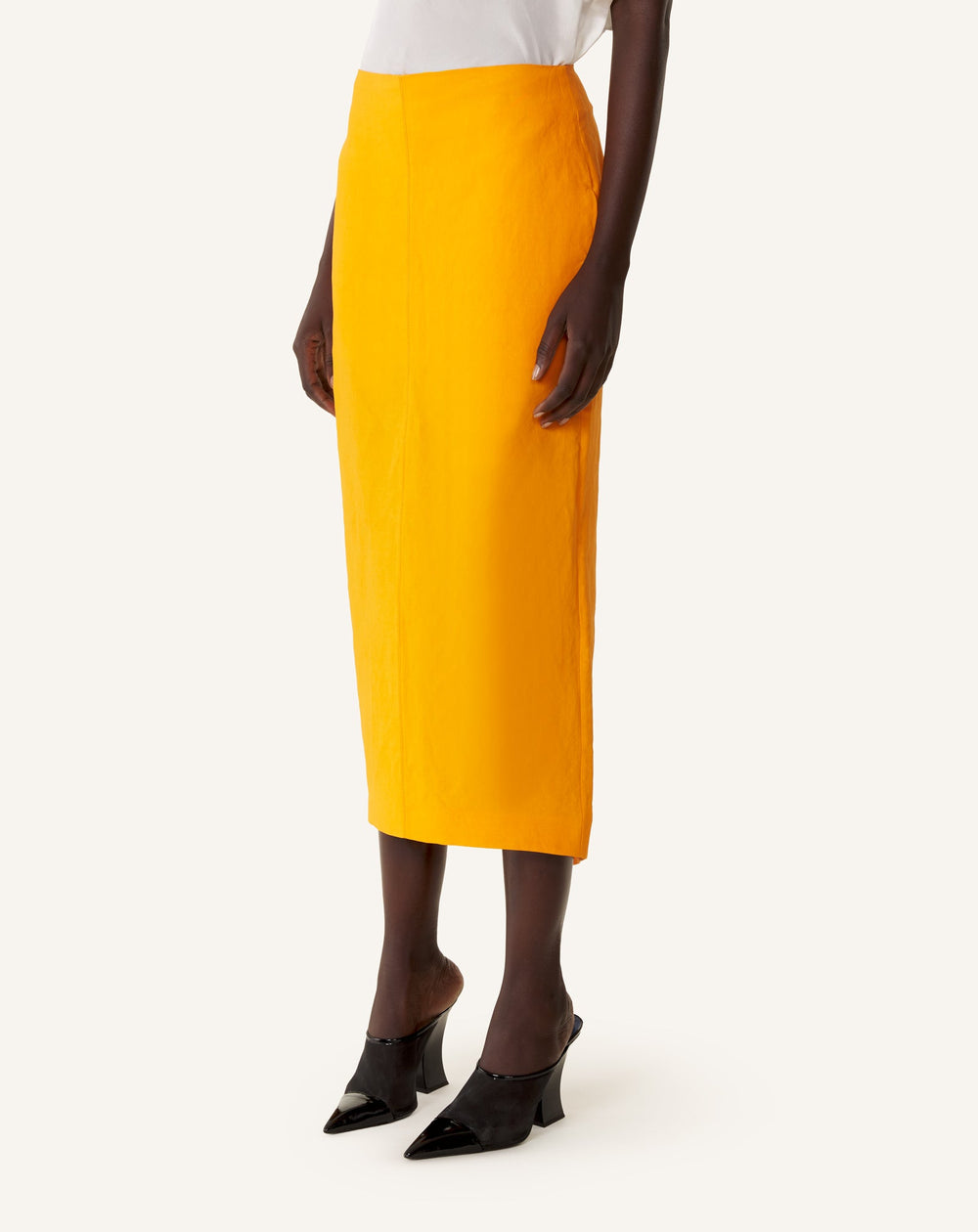 Jupe Midi Asymétrique En Papier Orange