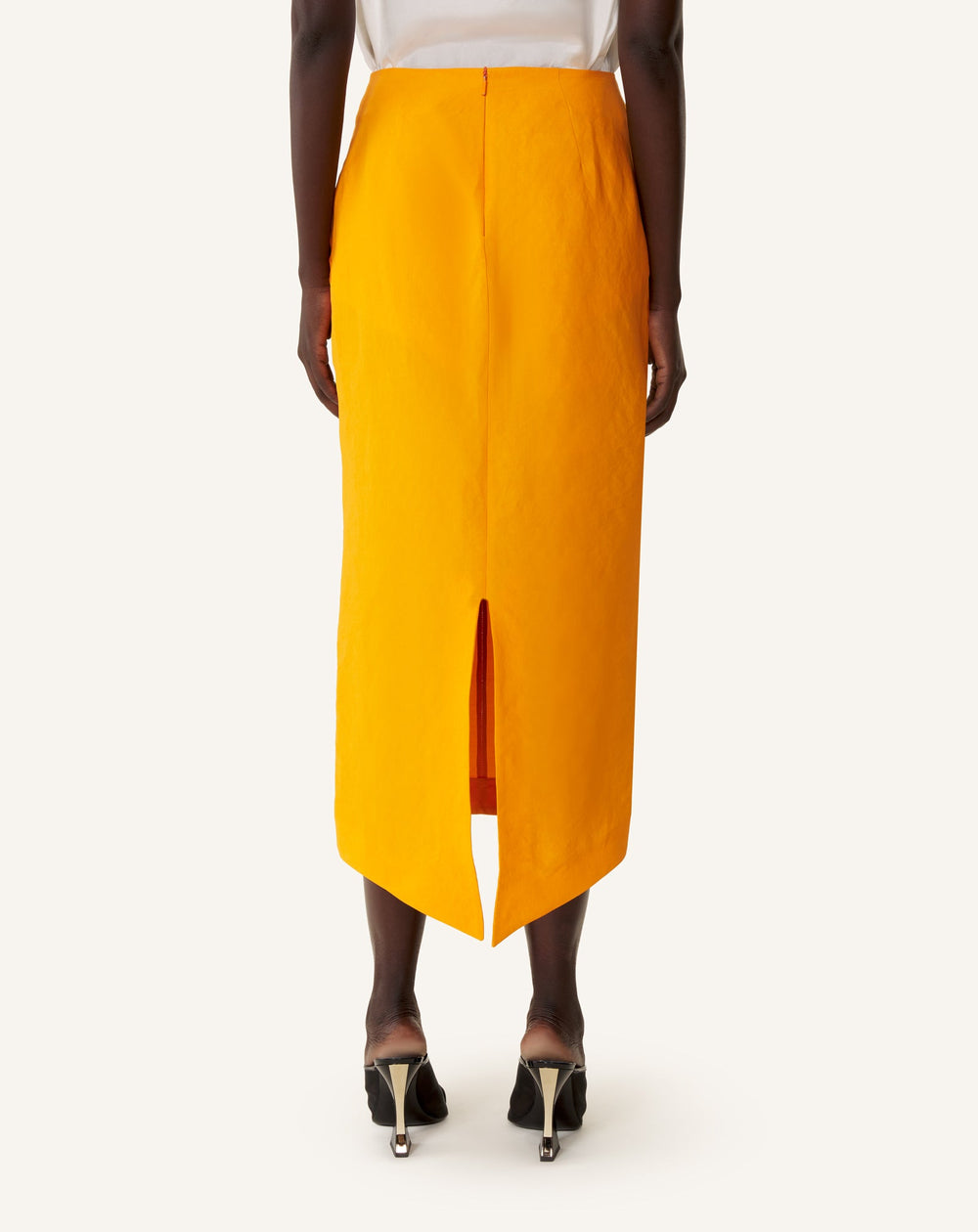 Jupe Midi Asymétrique En Papier Orange
